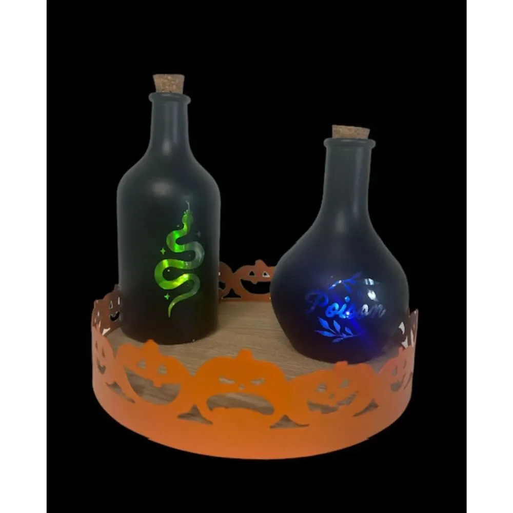 Target LED Color Changing Witch's Brew Potion Bottles 2 Black, 1 Purple NEW